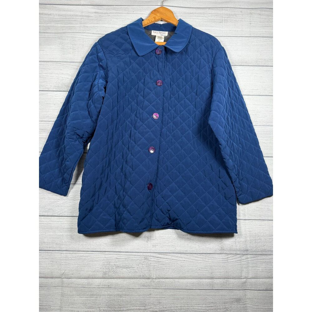 S.G. Sport Collection Womens Large Blue Quilted Button Front Jacket Bin G